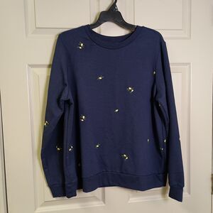 Gloria Vanderbilt Womens Sweatshirt Size XL Navy Blue Floral Long Sleeve